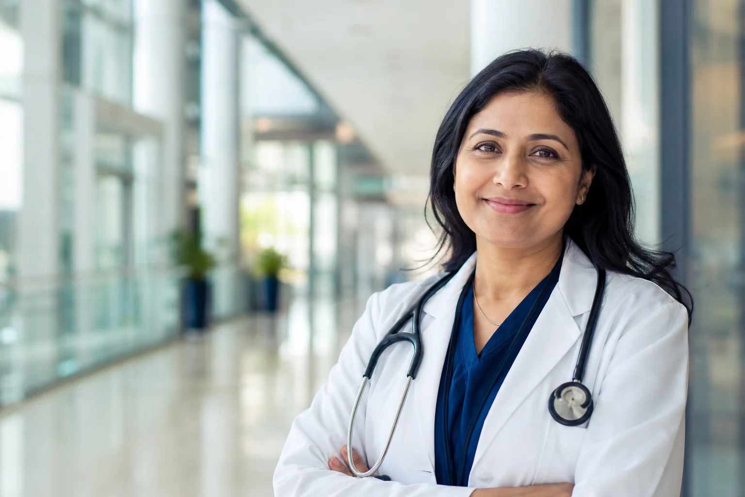 Illustrative healthcare professional in a bright hospital